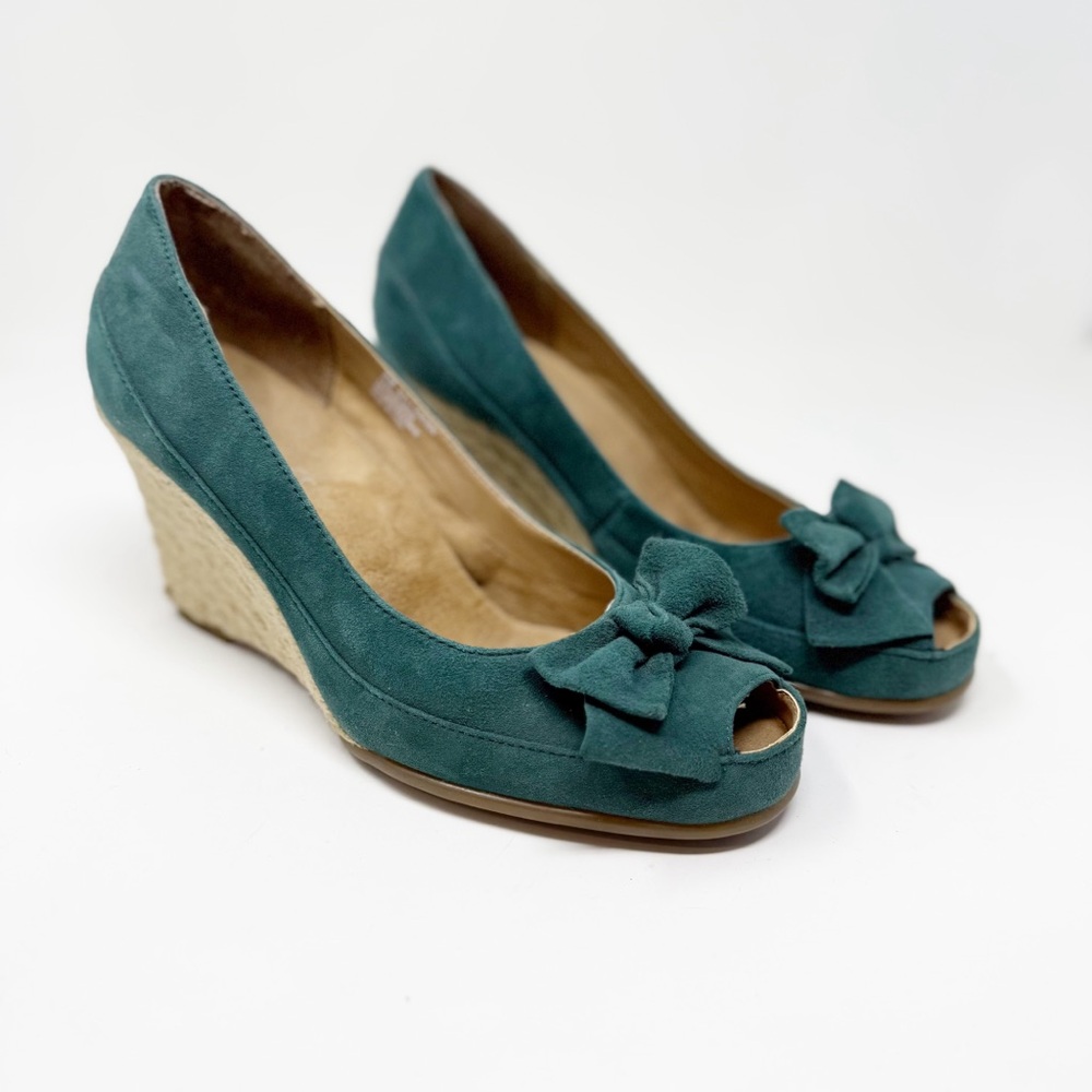 AEROSOLES Teal Wedge Peep-Toe Shoes